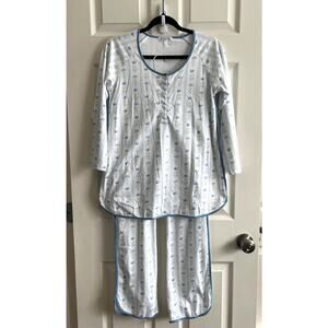 LAKE Antoinette Dusty Blue Floral 100% Pima Cotton Super Soft Pajama Set Sz S